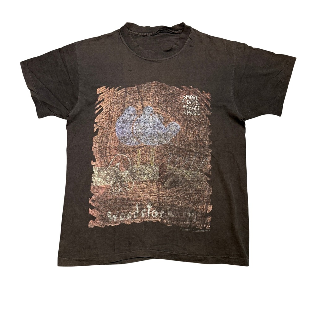 Vintage Woodstock 94 Festival T-Shirt Faded Black Distressed 90s Rock Band Tee